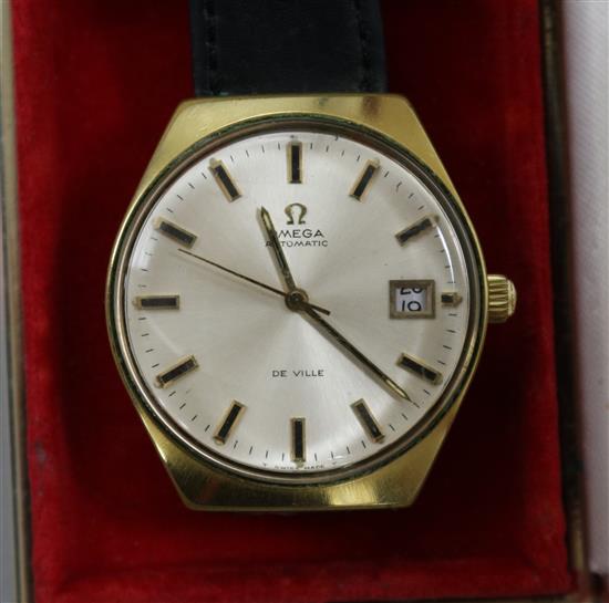 A gentlemans gold plated Omega De Ville automatic wrist watch in Omega box.